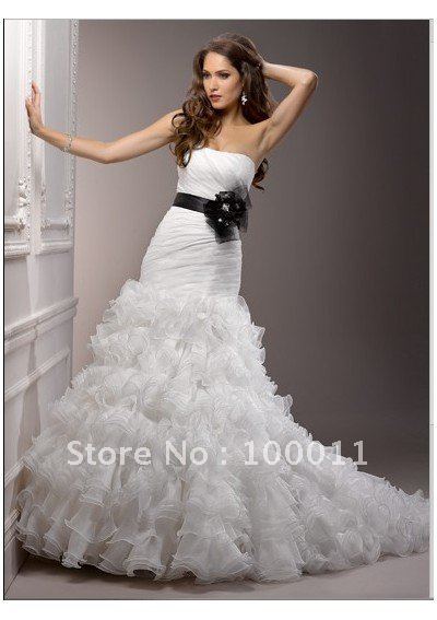 MK018 Free Shipping Mermaid Ruffle With sash Wedding Dress Custommade size 
