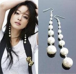 E0556 Elegant Simple and Easy Pearl Long Dangle Earrings Beads New B(China (Mainland))