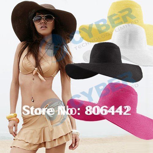 Hot Fashion Women's Foldable Wide Large Brim Floppy Summer Beach Sun Straw Hat Cap Free Shipping(China (Mainland))