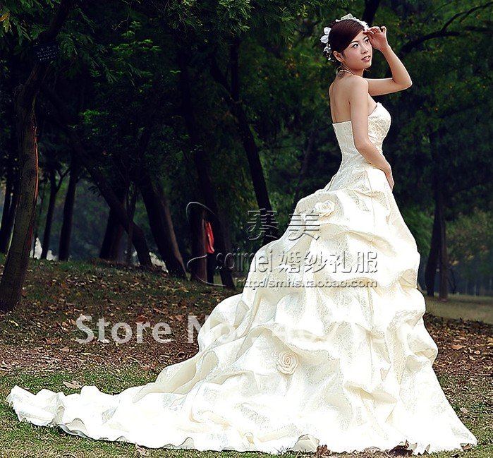 2012 Royal Strapless Wedding dresses Cathedral length 12m train Princess