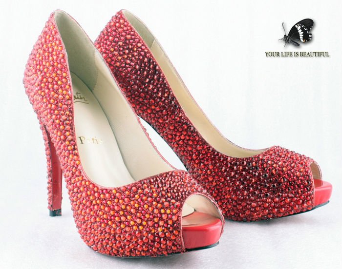  on heels shoes Rhinestone high heel shoes Hot Red crystal wedding shoes