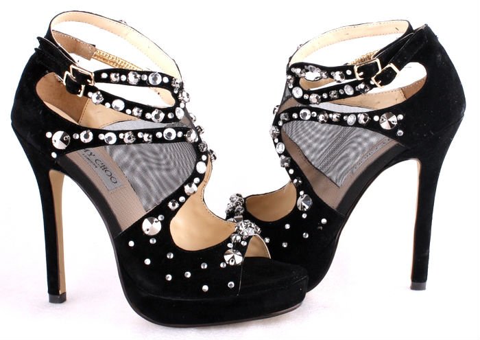 Drop Shipping Vogue Fashion Sandals of Ladies High Heel Shoes Suede with Diamond and Rhinestone Black - ~high heels