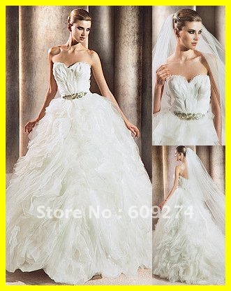 Designer Strapless Open Back 2012 Custom Wedding Dress Organza Feather Ball