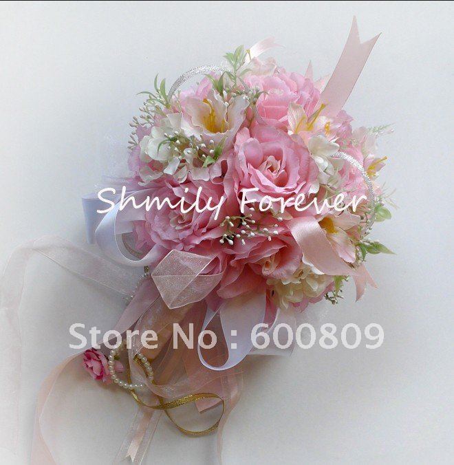 Romantic Pink Silk Beautiful Flower Wedding Bridal BouquetsBridesmaid 