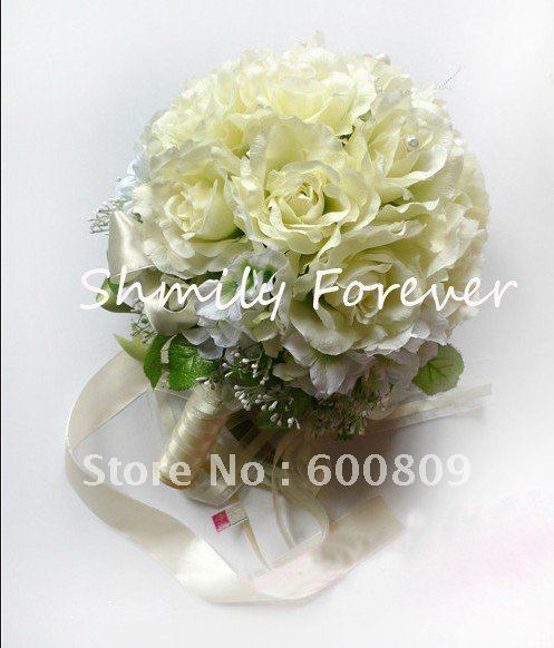 Ivory Silk Rose Flower Wedding BouquetBridesmaid BouquetFlower Girl 