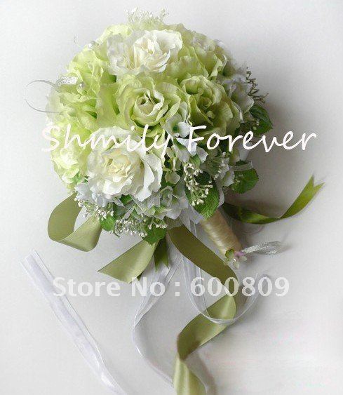 Stunning Ivory Green Artificial Bouquet Bridal BouquetBridesmaid Flower 