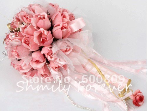 New arrival Hot pink Rose Flower with pearls Wedding Bouquets Bridesmaid 