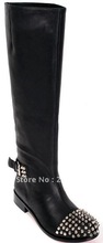 Hotsale!red sole Women knee Boot,genuine leather knee Boot,suede boots,pointed rivets knee-high boots,women shoes&Free shipping
