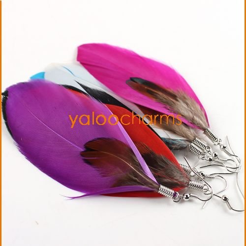 Wholesale 24 Pairs 2012 New fashion Feather Earrings Mixed Colorful Long 