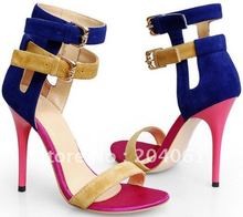 Wholesale women shoe,sandal,high heeled,suede colorful shoes,ankle strap fashion sandal,women shoe,genuine leather&Free shipping