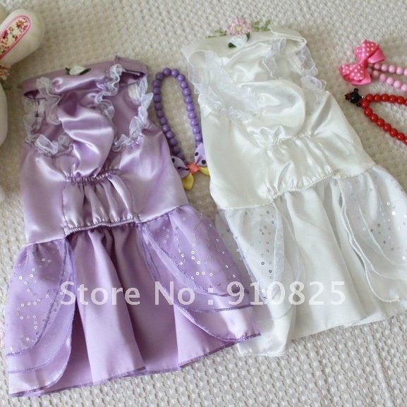 Satin Wedding Dress Pet Fashion Apparel Purple and White Wedding Dress Pet