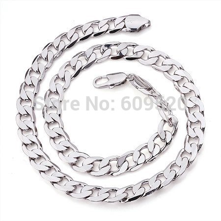 Hot Sale Pop men's 14k solid white gold plated necklace chain 21.6inch ...