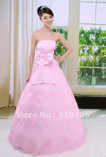 2012 free shipping NEW Pink hibiscus flowers bowknot dress wedding dress