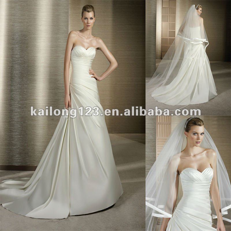  Aline Chapel Train Ivory Pleated Satin Corset Wedding Dress 2012