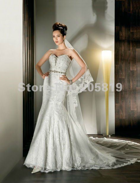 2012 Mermaid Sweetheart Neckline Strapless Beading Lace Long Court Train 
