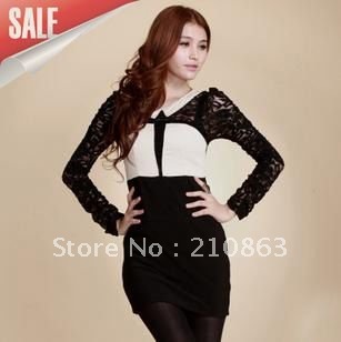 Black Dress  Lace Sleeves on Long Dresses Black Lace Shirt Dress Long Sleeve Prom 2012 Spring 8807