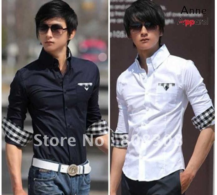 Plaid shirt Black white lattice decorative cuffs New Men s Noble Luxury Stylish Dress Shirts Slim - Dress Of 26th May 2013