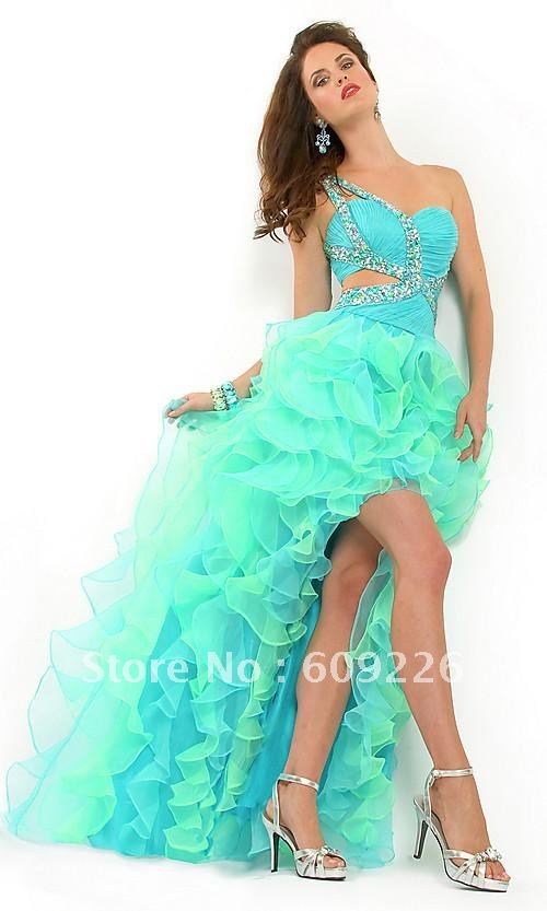 Royal Blue Organza Short front long back prom dress , Side and Back ...