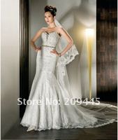 New Arrive Lace Strapless Sheath with a Sweetheart Beaded Neckline and Belt Wedding Dress