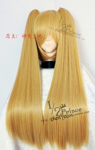 Magical Girl Lyrical Nanoha.Nanoha Takamachi,1260, Light gold double ponytail synthetic costume hair, cos hair,free shipping(China (Mainland))