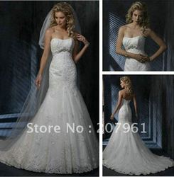 O organza Strapless de Freeshipping 2012 com o vestido nupcial de vestido de casamento do laço veste FF1070