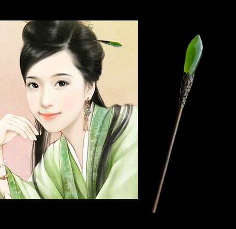 Hair Glaze on Classical Green Stone Kanzashi Hair Stick Hairpin Free Shipping