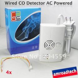 4 x Wired CO Carbon Monoxide Gas Sensor Alarm Detector w N.C/N.O Output Powered by AC220V AT-710CNC-AC Ship, by China Post(China (Mainland))