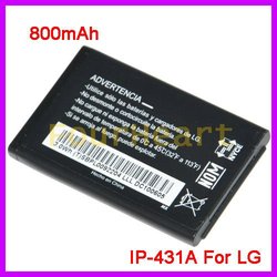 Mobile Phone Battery IP-431A For LG KM330 KP100 KP108 KP190 KF310 KU380 Cellphone 800mAh Cellular Free Shipping,10pcs/lot(China (Mainland))