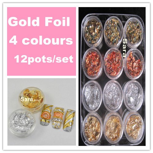 Free Shipping Gold Foil Nail Art / Latest 4 colour Nail Foli 12pots/set Nail