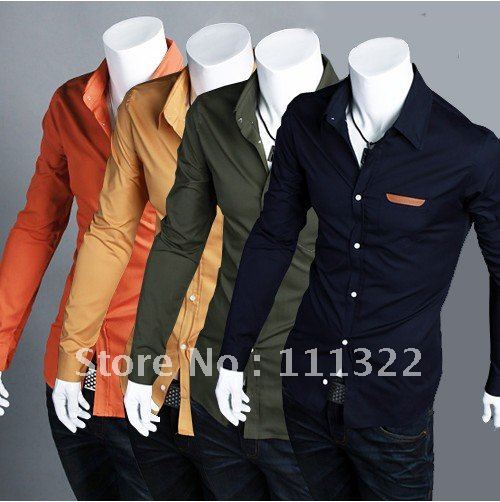 Free shipping New Mens Luxury Casual Slim Fit Stylish Dress Shirts 3 Colors 4 Size