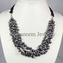 Dark Peacock Pearl Bib Statement Necklace Multistrand Pearls on Black Ribbon Fashion Pearls Necklace Deluxe Gift