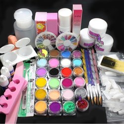 Pro Full Acrylic Glitter Powder Glue French Nail Art 500 Tip Brush Kit Set #