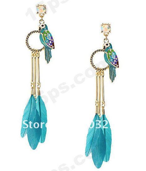 Fashion-Earrings-Fashion-jewelry-evening-dress-Green-Parrot-feather ...