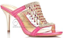 Hollow fashion shoes,sandal,high-heeled,Handmade Bordered rhinestone sheepskin slides,women crystal shoes,pink&Free shipping