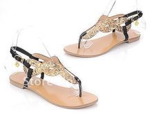 Wholesale retails lady s beads sandals flat keel thong sandal medium width sandals snakeskin lines sandals