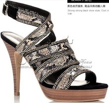 Cross straps rome fashion sandals high heeled Handmade rhinestone snakeskin gladiator sandals women crystal shoes Free