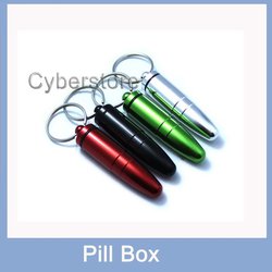 100pcs/lot Free Shipping & Wholesale Bullet Shape Pill Box Case Bottle Holder Aluminum Container Keychain Medicine Box(China (Mainland))