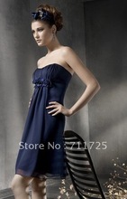 Concise Office Lady Flowers Pleat Beach Style Mini Tube Dress Blue Chiffon Homecoming Quinceanera Dresses