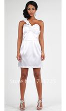 Concise Classic Sweetheart One-Shoulder Flowers Sheath Mini Short Dress White Satin Party Quinceanera Dresses
