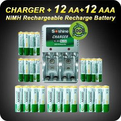1 Set Rechargeable Battery AA/AAA Batteries 12+12 AA AAA NiMH 1.2v 3000mAh 1350mAh Battery + Charger+Free Shipping(China (Mainland))