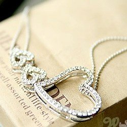 Free shipping silver plated heart crystal chain necklace,heart locket necklace(China (Mainland))