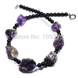 Natural Raw Amethyst 20'' Statement Necklace Woman's Handmade Mix Party Jewellery Wholesale Price Top Quality New Free Shipping(China (Mainland))