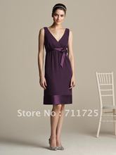 High Qulity Straight V-Neck Tank Camisole Bow Empire Waist Purple Chiffon And Satin Party Evening DressesRISOD12061811