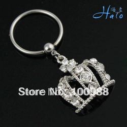 BN0108!10PCS/Lot!Free Shiping!Crown Nipple Ring Costume Crystal Girl Piercing Rhinestone Fashion Stainless Steel Body Products(China (Mainland))