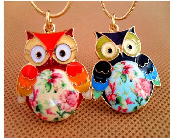 N027 Exquisite Glaze Color Drops Owl pendant Necklaces female Girls Fashion vintage necklaces jewelry wholesale M