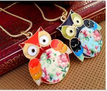 N027 Exquisite Glaze Color Drops Owl pendant Necklaces female Girls Fashion vintage necklaces jewelry wholesale M