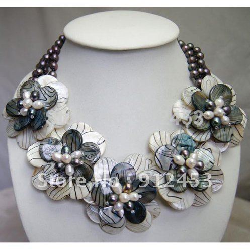 Beaded Jewelry,Holiday Party Gifts,MOP Freshwater Pearl Wired Flower Necklace Fashion Jewelry Wholesale New Free Shipping(China (Mainland))