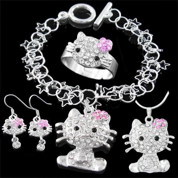 kitty crystal jewelry sets kitty Necklace & Bracelet fashion jewelry ...