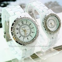 Free ship 5 pears /lot ceramic with wrist diament quartz watch for lovers