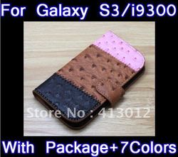 Luxury Ostrich Sewing Flip Leather Wallet Case Cover+Stand Holder For i9300 SIII S3 C57 with retail package 20PCS/lot(China (Mainland))